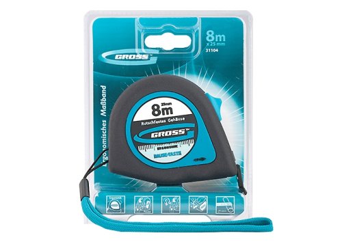 Рулетка 8 м x 25 мм Gross Ergonomisch, магнитный обрезиненный зацеп  картинка